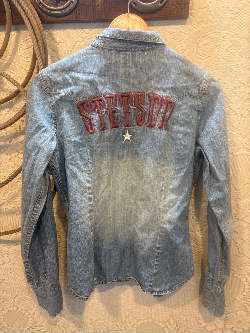 Vintage Stetson Light Wash Denim Button-Down Western Shirt
